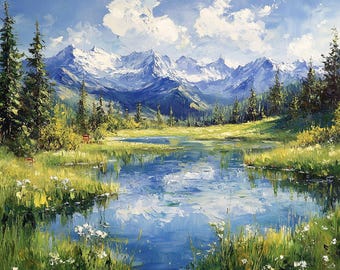Peinture à l'huile personnalisée d'un paysage d'après photo, sur toile faite main. Œuvre d'art personnalisée, cadeau d'anniversaire de famille, décoration murale.