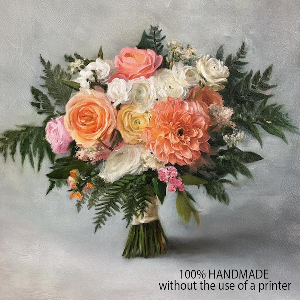 Custom Flower Oil Painting Portrait On Canvas, Memorial Wedding Bouquet Painting, Anniversary Gift Idea, Engagement Gift, Mother's Day Gifts