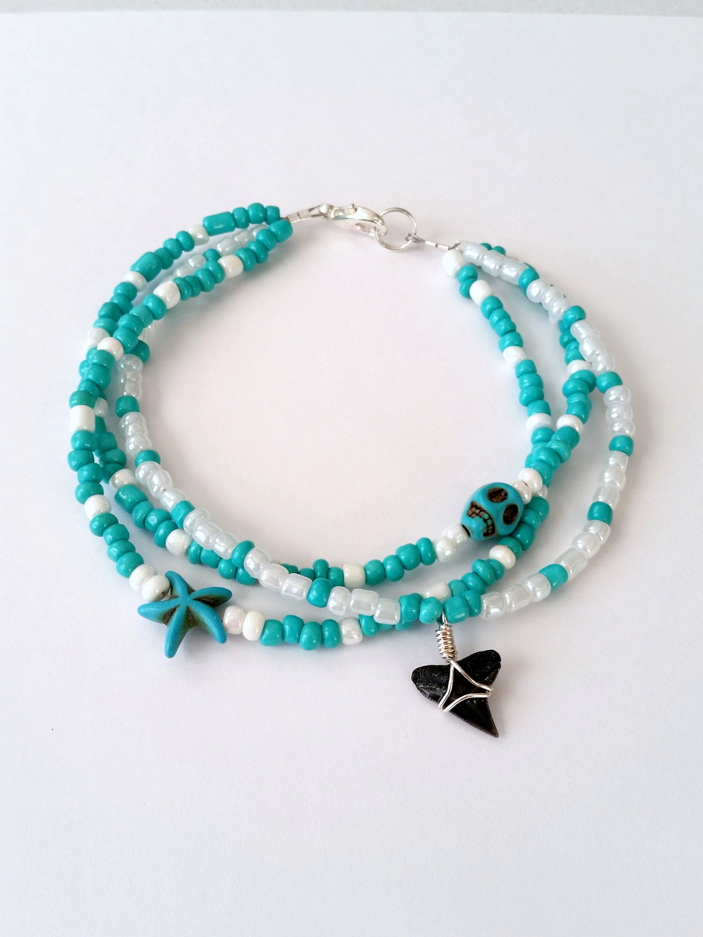 Shark tooth anklet beach ankle bracelet ocean mermaid Etsy