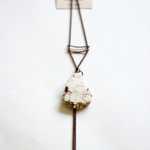 SUMMER SALE : Natural - Raw white turquoise stone Necklace - antiqued copper chain, copper brass tubes