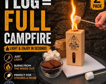 Swedish Torch lägereldsved, bärbar mini-eldved för camping, eldstad, s'mores, trädgårdseld, utomhusmatlagning, tillverkad i USA (2-pack)