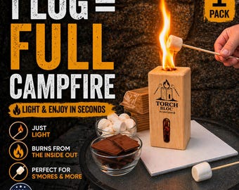 Tronco de fuego tipo antorcha sueca – Fogata portátil para s’mores, acampada y fogatas – Fabricado en EE. UU. (1 unidad)