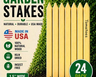 12-tums ugnstorkade trädgårdspinnar av trä – USA-tillverkade växtmarkörer, tomatpinnar (24-pack)