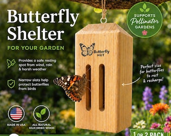 Handgjort fjärilshus i trä: Gåva till trädgården, pollinatorskydd, tillverkat i USA
