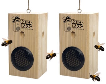 Carpenter Bee Trap Outdoor Wooden – No Jar Bee Trap with Screen – Hanging or Standing – Deck Shed Barn Protection – USA Made - 2 Pack