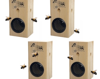 Trampa para abejas de madera para exteriores, sin frasco, con rejilla – Para colgar o colocar de pie – Protección para terrazas, cobertizos y graneros – Fabricada en EE. UU. - Paquete de 4