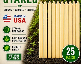 17,5 tums träpinnar: Tillverkade i USA, ugnstorkade, växtpinnar, trädgårdsmarkörer