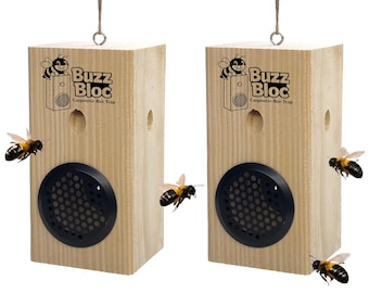 Carpenter Bee Trap Outdoor Wooden – No Jar Bee Trap with Screen – Hanging or Standing – Deck Shed Barn Protection – USA Made - 2 Pack