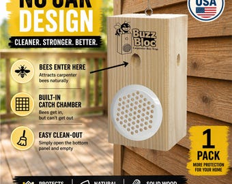 Trampa para abejas de madera para exteriores, sin frasco, con rejilla – Para colgar o colocar de pie – Protección para terrazas, cobertizos y graneros – Fabricada en EE. UU. - 1 unidad