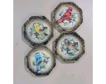 Vintage 3D JAPAN Set of  Songbirds 6 1/2" Porcelain Wall Plaques Hangings