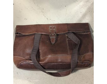 VTG LL Bean Brown Pebbled Leather Messenger Bag Shopping Boat & Field Tote