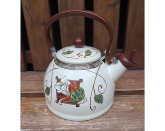 Mackenzie Childs Green Flower Market Large 3 Qt Tea Kettle