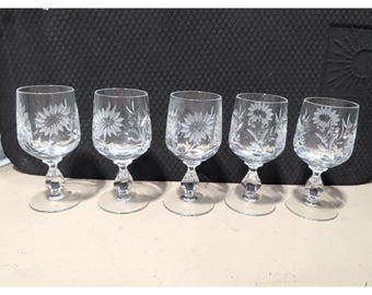 Vintage Set  of 5 Margaret" by Lausitzer Gray & Polished Cut Floral West Germany