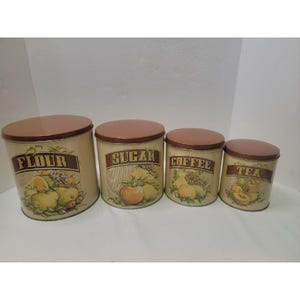 Vintage Rare Cheinco Tin Nesting Round Canister Set Fruit Pattern No Rust