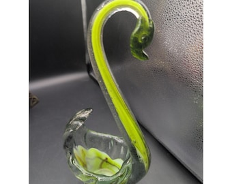 Vintage Mcm Murano Style Swan Handblown Yellow Green Brown Basket Style
