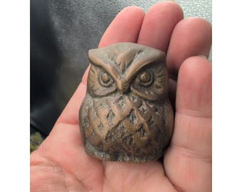 Small Vintage Brass Owl Figurine Paperweight 1.5" Mid Century Modern Decor Retro
