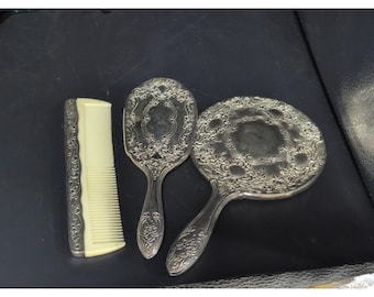 Vintage Vanity Set Silver Plated Mirror Comb and Brush Set Excellent Condition