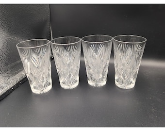 American Brilliant Cut Diamond Starburst Cordial Juice Glasses Set Of 4 Barware
