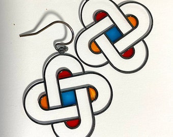 Vintage Kim Craftsman ręcznie robione witraże, emaliowane kolczyki, wiszące lata 70., 1A-21