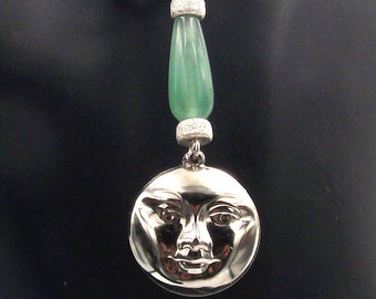 Silver Man in the Moon and Jade Dangle Earrings, 1B-23