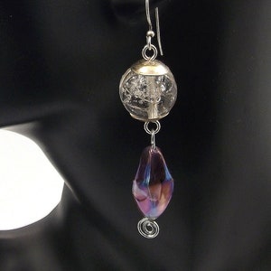 perles de verre vintage crépitantes avec argent sterling sur perles de forme libre irisées japonaises violettes et blanches, 2B-04 image 1