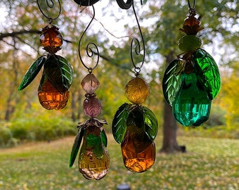 1 Handmade Vintage Chandelier Glass Assemblage Art / Ornaments, Sun Catcher, Up-Cycle Mixed Media with Loop to Hang