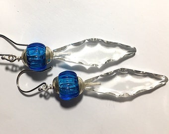 1920'S Crystal Hat Pin Dangles with Handmade Translucent Blue over Foil Beads, 2A-17