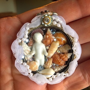 Special Price: Sally Sells Her Sea Shells Assemblage/Ornament/Pendant, Frozen Charlotte