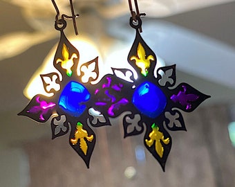 Vintage Kim Craftsman ręcznie wykonany witraż, kolczyki emaliowane, lata 70., 1E-23