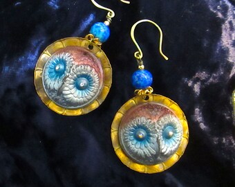 Deco Decadence Vintage Wisdom Authentic 1920s era Art Deco Finding and Bronze Owl on Vintage Gunmetal Filigree Medallion