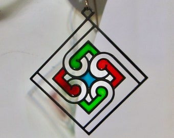 Vintage Kim Craftsman ręcznie robione witraże, emaliowane kolczyki, wiszące lata 70., E1-19