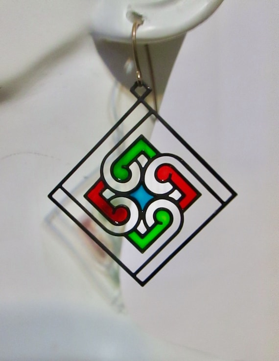 Vintage Kim Craftsman Handmade Stain Glass, Enameled … Gem