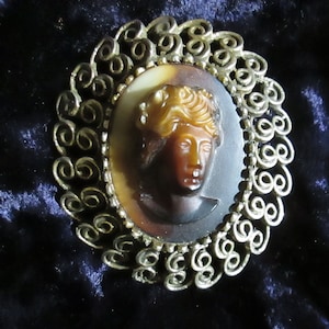 Vintage 1960s German Tortuous Shell Marbled Cabochon Brooch, Pendant