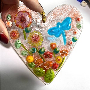 Bright Orange and Yellow Field of Flowers Fused Glass Sun Catcher, Ornament
