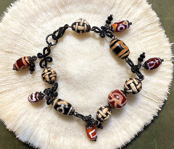 Handmade beaded Bracelet with Stone and Ceramic B… - image 1