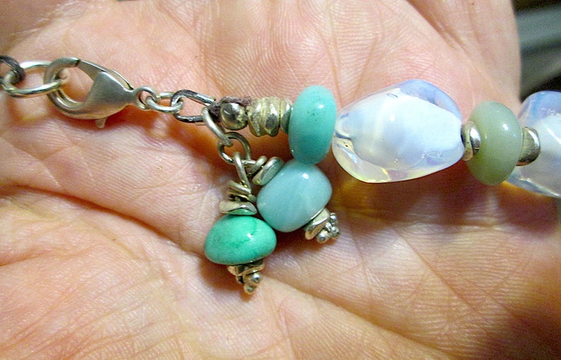 Opaline Glass Beaded Bracelet with Chalcedony Jade and Sterling