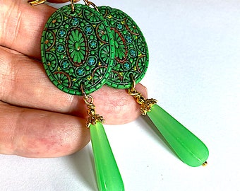 Boucles D'oreilles Perles Art Déco Vintage Egyptian Revival - Acier Inoxydable - Fait Main - Occasion