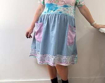 Upcycled T-shirt/ #87/Dress/Short sleeves /Cotton/Pockets/Size:L-XL/11.4/