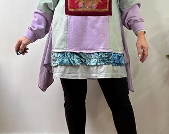 Size:XL-1X/ #71/Ave Maria tunic/ Upgraded new sweatshirts/ Hand dyed / Vintage cotton lace/Boho / Country living / Cottage Chic #71