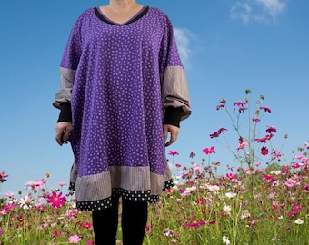 Size: 3X-4X/#75/Upcycled women’s top/ Hearts in the Garden dress/women’s short sleeve top+men’s /Oversized/Boho/ Shabby Chic