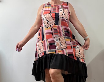 1X/ Evening in Paris Dress /Eco / Ruffle/ Upcycled /Boho / P #308