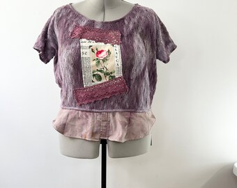 Size:L/ River in the Scent Top/Eco/Hand-Dyed/Shabby chic/Lace