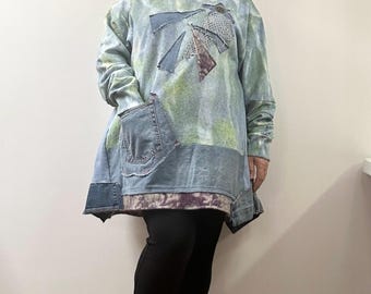 Size: 1X-2X /#60/  Jeans and more sweatshirt / Remodeled New sweatshirt / Hand-dyed/ Country living / Cottage Chic #305