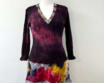 Size M-L/#9 Hand-dyed/ burgundy/Upcycled / Cottage Chic # 233