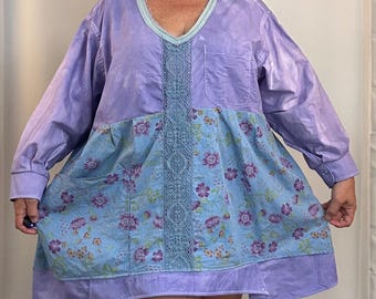 Size: 1X-2X / Remodeled Men’s shirts /Hand-dyed/ Pockets/Country living / Cottage Chic