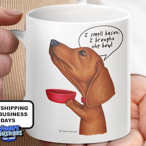 Funny Dachshund Dog Mug Bacon Lover Gift Weiner Dog Art Coffee Cup Pet Bowl Cartoon Dog Mom Present Puppy Owner Novelty Mugs Cute Mug Gift