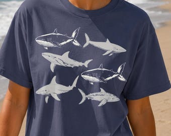 Vintage Shark and Whale Marine Life Comfort Colors Shirt – Ocean Lover Coastal Tee