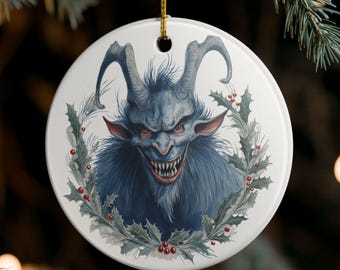 Gothic Krampus Ceramic Ornament: Dark Fantasy Folklore Christmas Decor