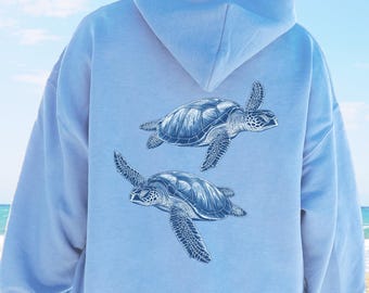 Sea Schildkröte Backprint Hoodie: Retro Marine Life Sweatshirt