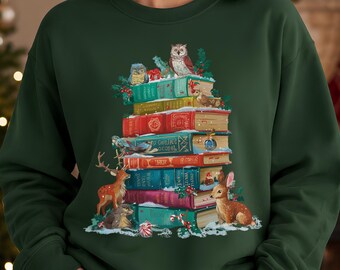 Sudadera con estampado de animales del bosque y camiseta de lector